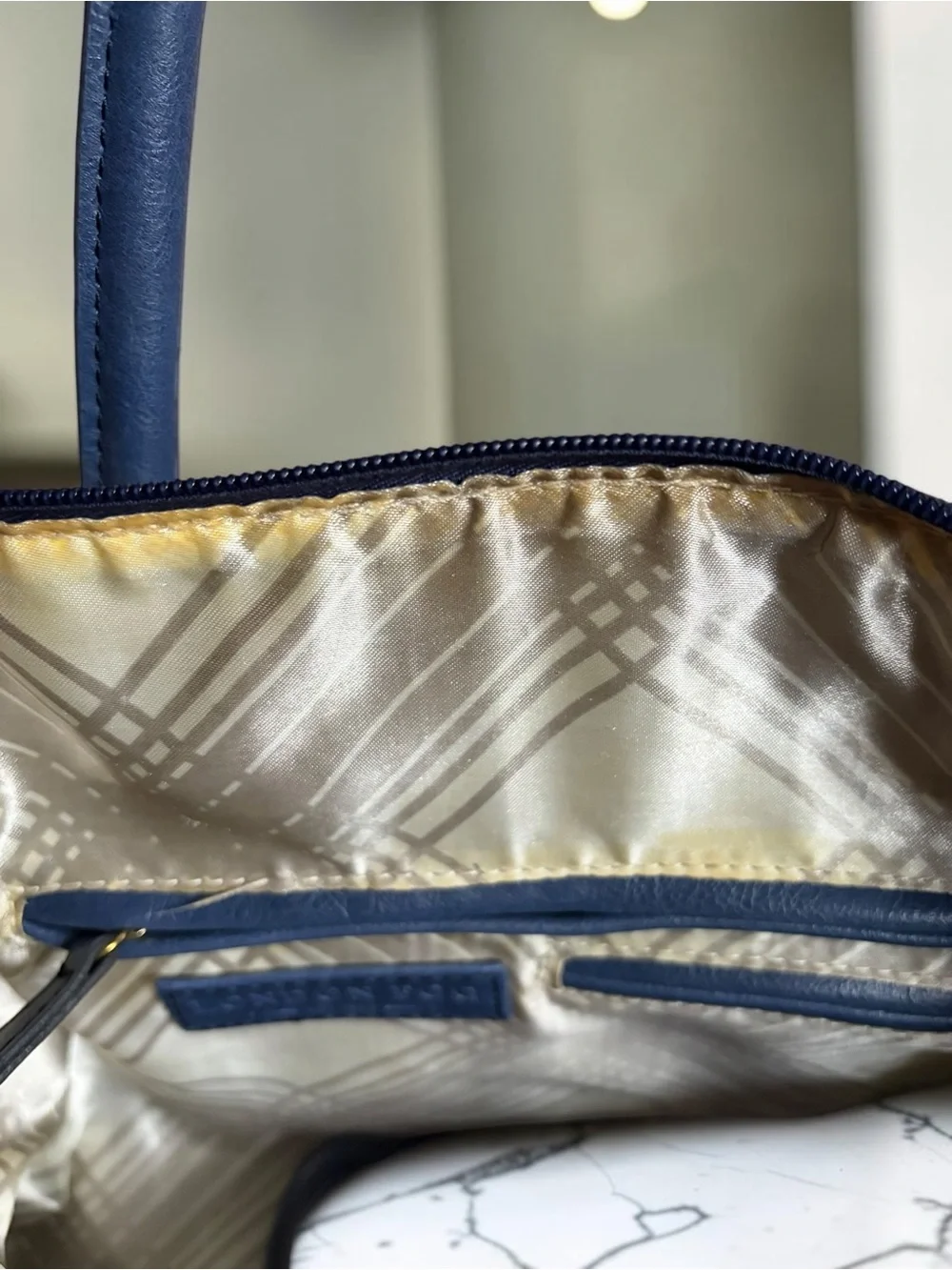 London Fog Navy Textured Dome Satchel